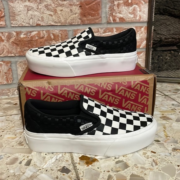Vans Shoes - Vans Classic Slip on platform Woven leather Blancdeblanc